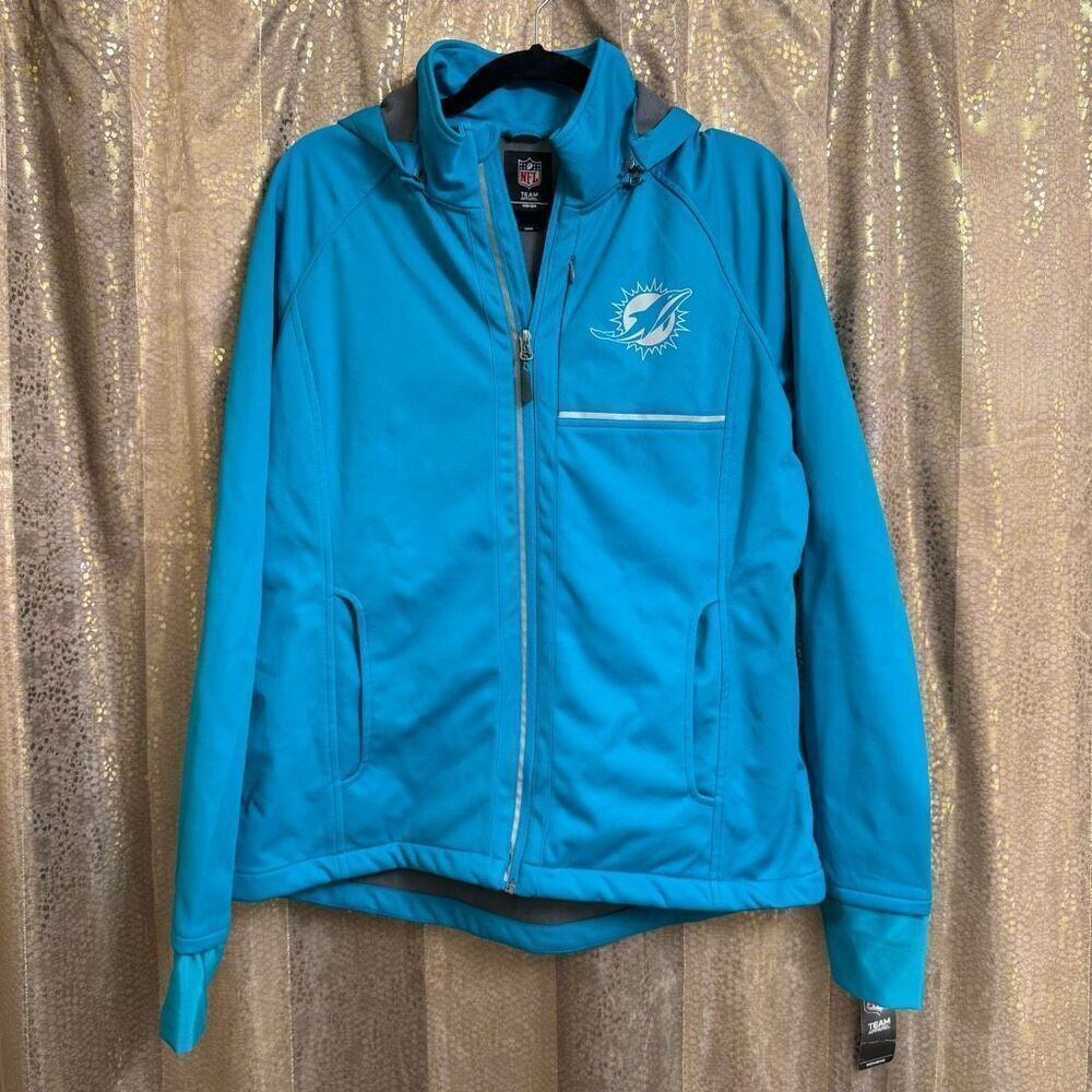 NFL Miami Dolphins Teal Soft Shell Light Hooded Zip Jacket Large NWT